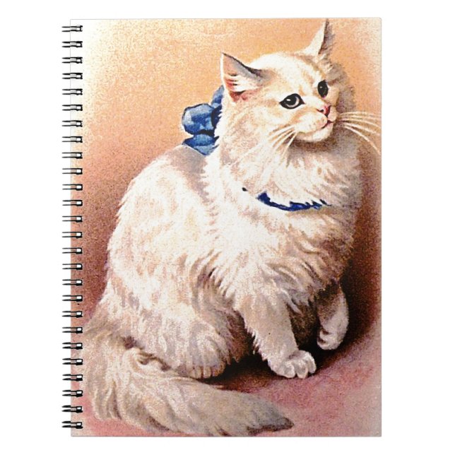 Vintage Cat with Blue Bow Spiral Notebook (Front)