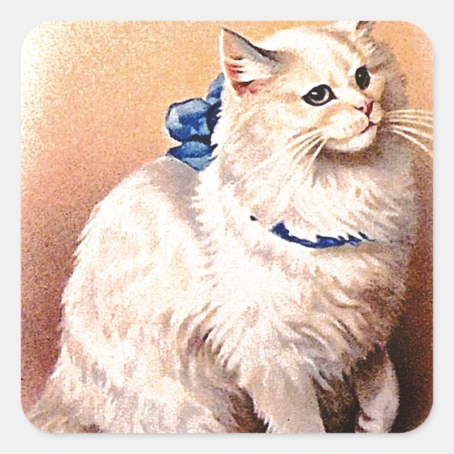 Vintage Cat with Blue Bow Square Sticker (Front)