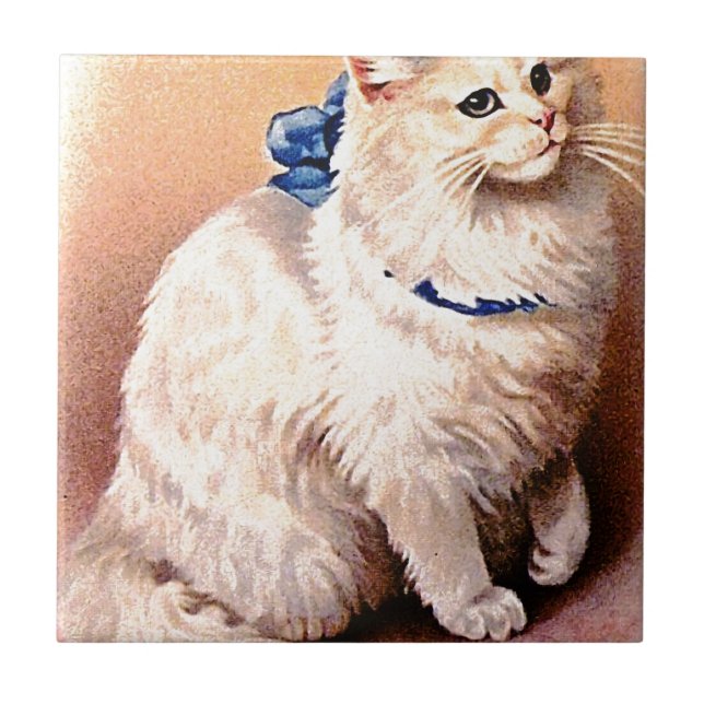 Vintage Cat with Blue Bow Tile (Front)