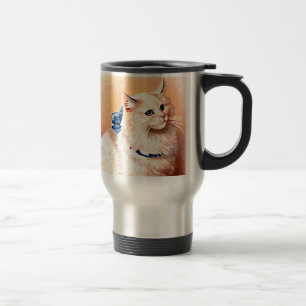 Vintage Cat with Blue Bow Travel Mug