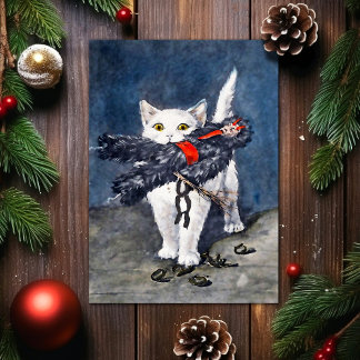 Vintage Cat with Krampus Christmas Card
