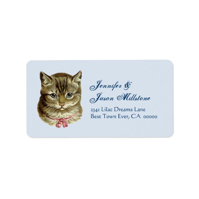 Vintage Cat with Pink Bow Address Label (Front)