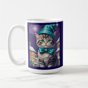 Vintage Cat Xmas Starry Night Coffee Mug