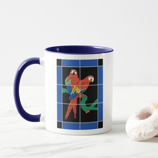Vintage Catalina Island Red Parrots Tile Mural Mug (With Donut)