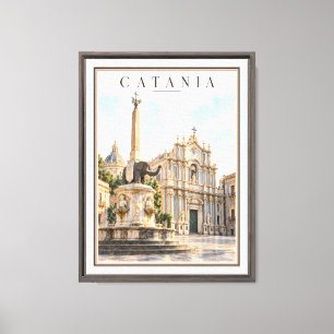 Vintage Catania Sicily Italy Elephant Fountain Fra Canvas Print