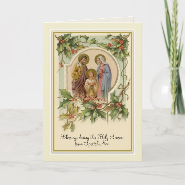 Vintage Catholic Christmas Jesus Holy Family Nun Card (Front)
