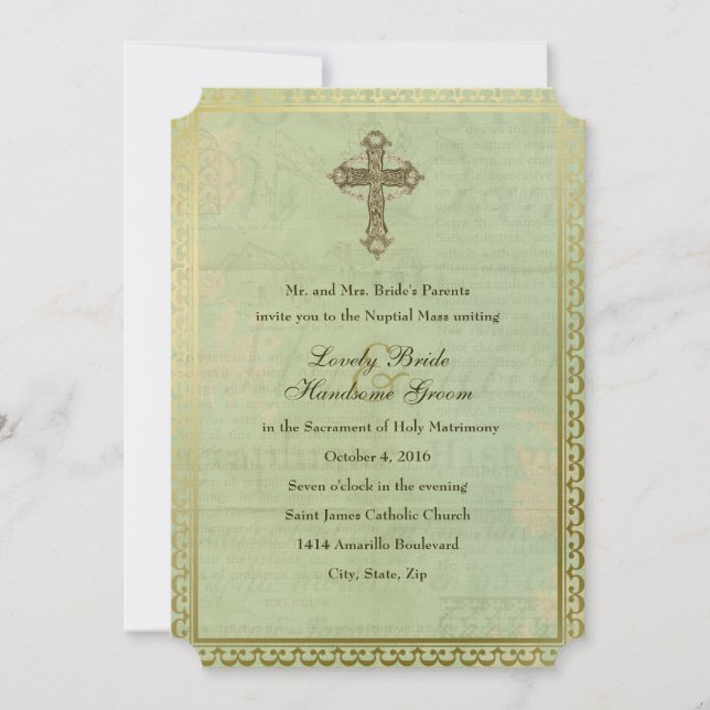 Vintage Catholic Cross Antique Wedding Invitation (Front)