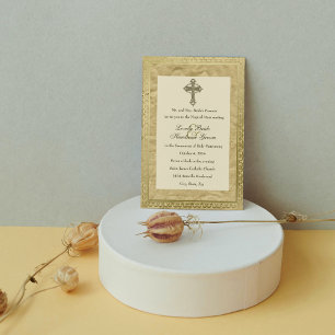 Vintage Catholic Cross Wedding Invitation