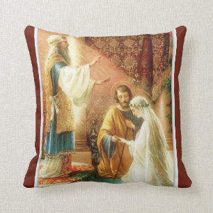 Vintage Catholic Virgin Mary Joseph Bride Groom Cushion