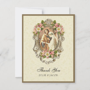 Vintage Catholic Wedding Cherry Blossoms Religious Thank You Card