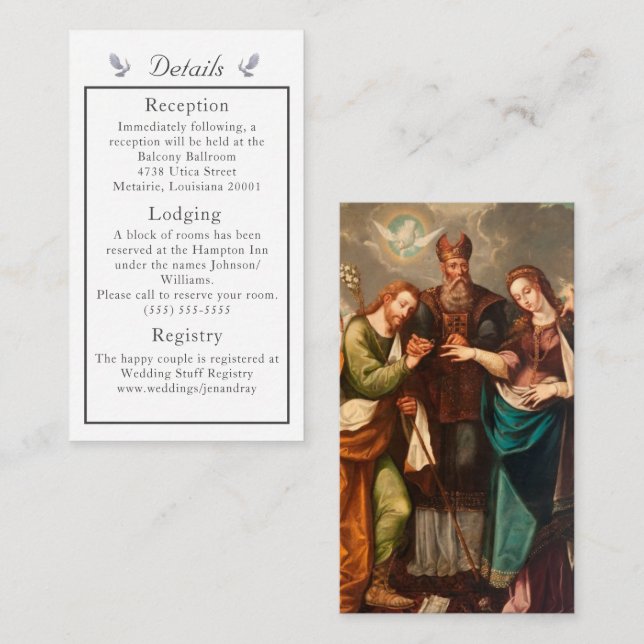 Vintage Catholic Wedding Details Card (Front/Back)