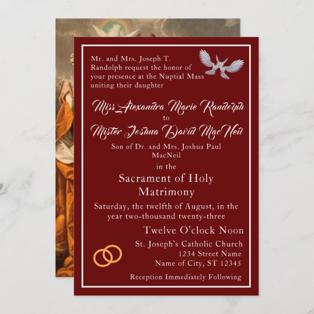 Vintage Catholic Wedding Invitation (Front/Back)