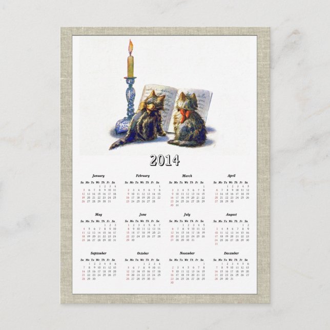 Vintage Cats 2014 Calendar II Postcard (Front)