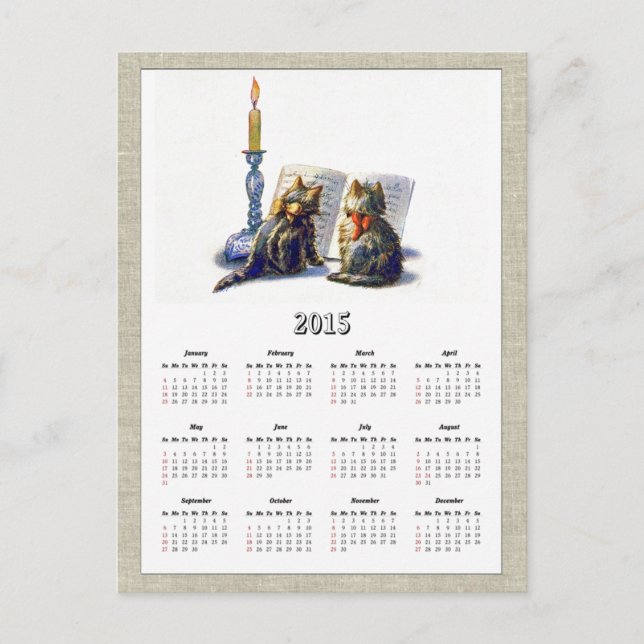 Vintage Cats 2015 Calendar II Holiday Postcard (Front)