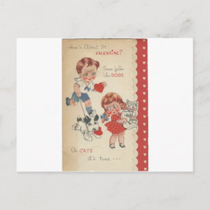 Vintage Cats And Dogs Valentine Holiday Postcard