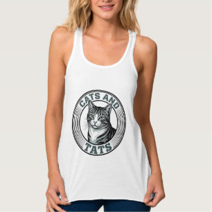 Vintage Cats And Tats Engraving Cat Design_1 Singlet