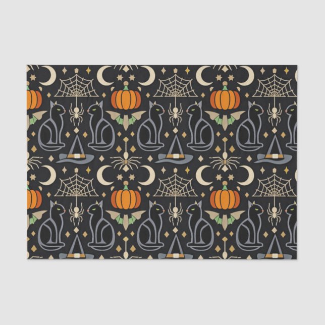 Vintage Cats Art Deco Halloween  Tissue Paper (Front)