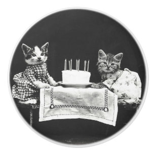 Vintage Cats at a Birthday Party Ceramic Knob
