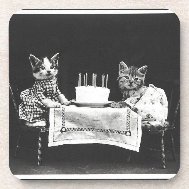 Vintage Cats at a Birthday Party Coaster (Front)