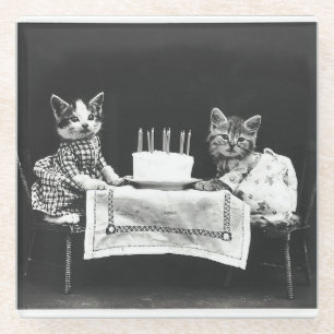 Vintage Cats at a Birthday Party Glass Coaster