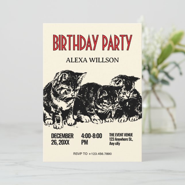 Vintage cats birthday  invitation (Standing Front)