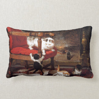 Vintage Cats by the fireplace Lumbar Cushion