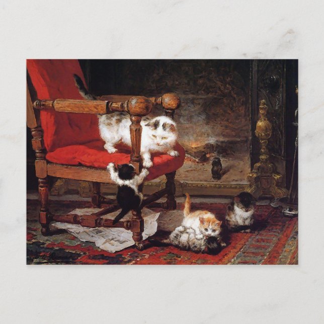Vintage Cats by the fireplace Postcard (Front)