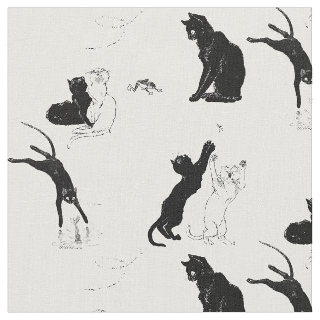 Vintage Cats by Théophile Steinlen Fabric (Close Up)