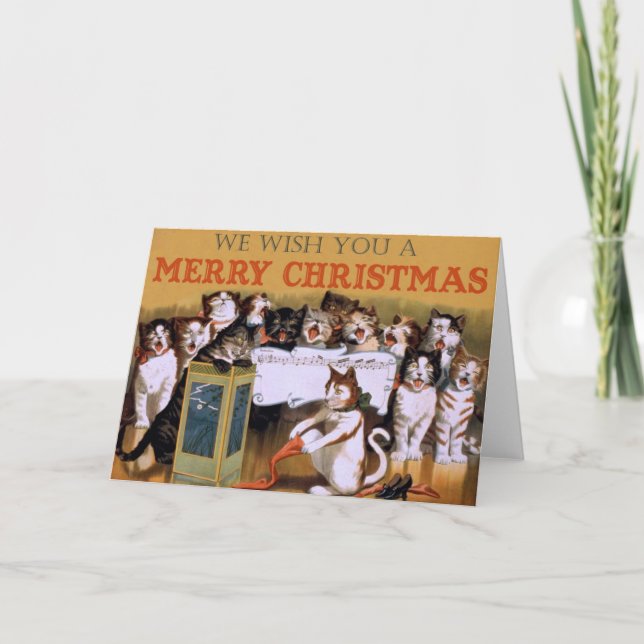 Vintage Cats Christmas Greeting Holiday Card (Front)
