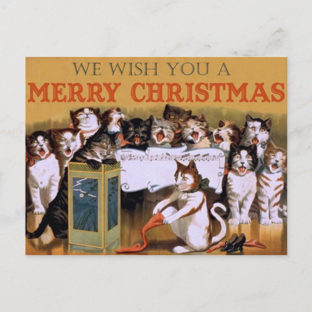 Vintage Cats Christmas Greeting Holiday Postcard (Front)