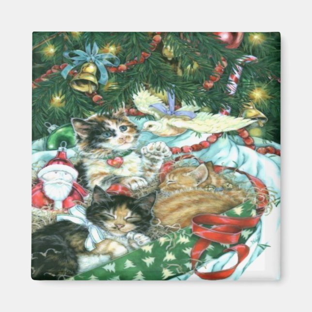 Vintage Cats Christmas Magnet (Front)