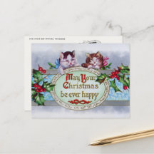 Vintage Cats Christmas Postcard Reprint