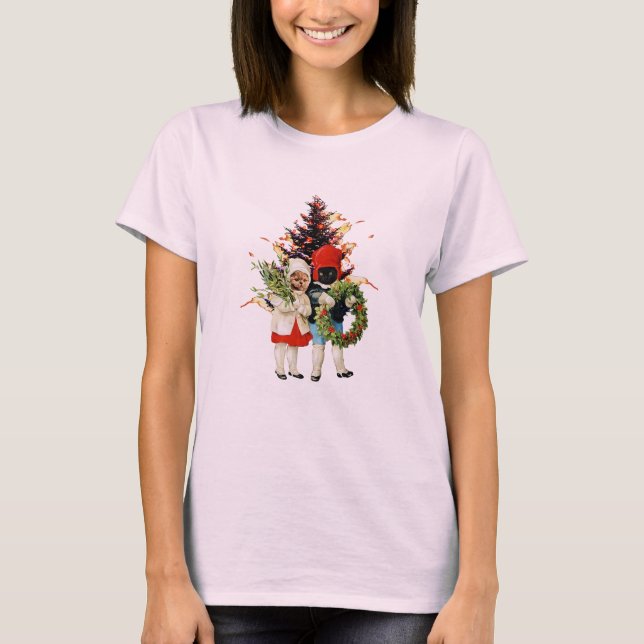 Vintage Cats Christmas Tree Fire T-Shirt (Front)