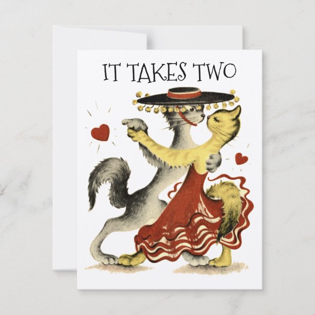Vintage Cats Dancing Valentine's Card Template (Front)