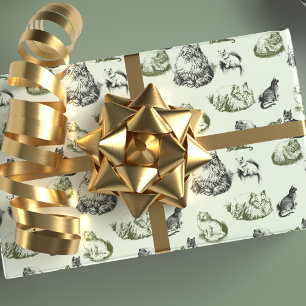 Vintage Cats In Green And Blue Wrapping Paper