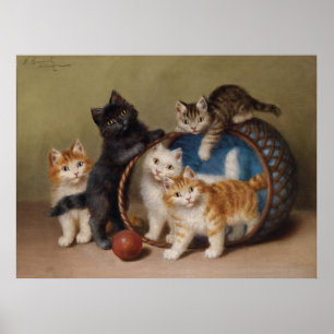 Vintage Cats Kittens Sophie Sperlich The Red Ball Poster