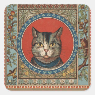 Vintage Cat's Life for Kitty Cat Classic Victorian Square Sticker