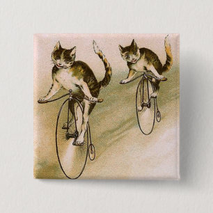Vintage Cats on Bikes 15 Cm Square Badge