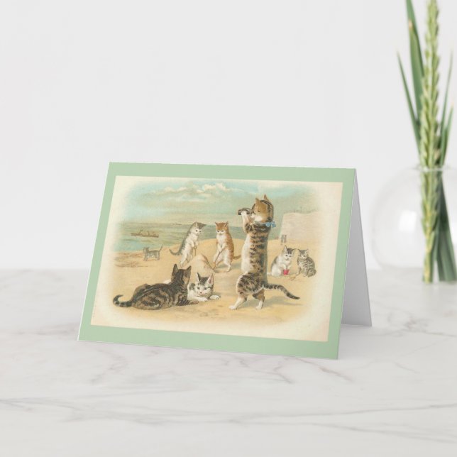 Vintage Cats on the Beach Note Card (Front)