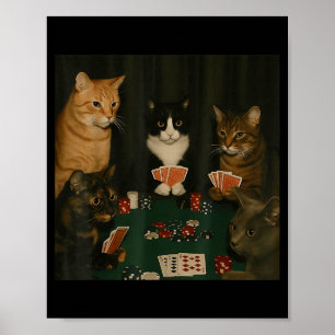 Vintage Cats Playing Poker Cat Playing Card Gambli Poster