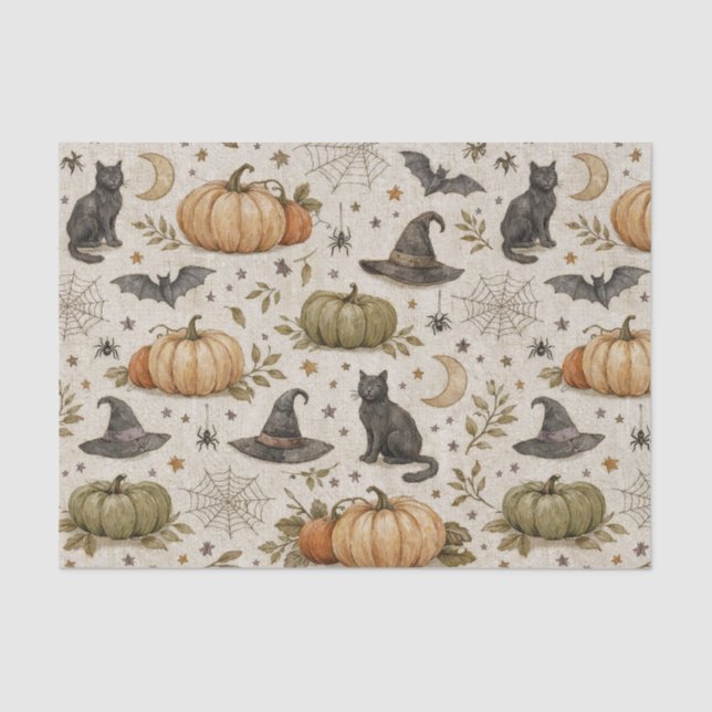 Vintage Cats Pumpkins Halloween Tissue Paper (Front)
