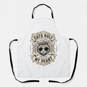 Vintage Cats Rule My Heart Crowned Cat Design_1 Apron