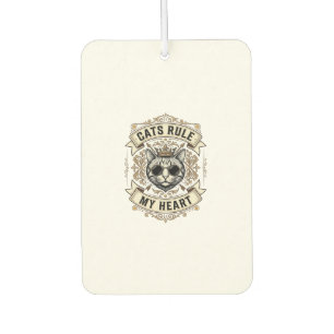 Vintage Cats Rule My Heart Crowned Cat Design_1 Car Air Freshener