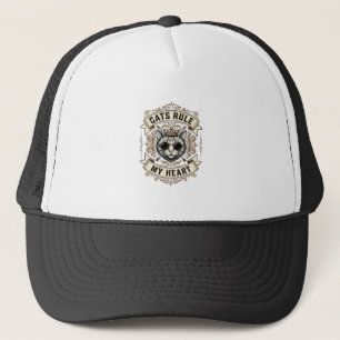 Vintage Cats Rule My Heart Crowned Cat Design_1 Trucker Hat