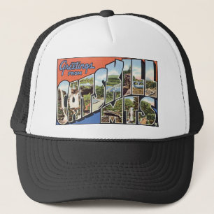 Vintage Catskill Mountains Postcard Trucker Hat