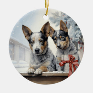 Vintage Cattle Dog Christmas Ceramic Tree Decoration