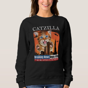 Vintage Catzilla Breaking News, Funny hungry Kitte Sweatshirt