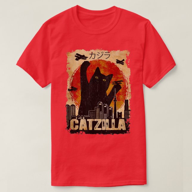 Vintage Catzilla Funny Kitten and Cat  T-Shirt (Design Front)