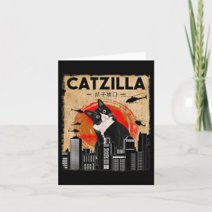 Vintage Catzilla - Funny Tuxedo Cat And Kitten  Card