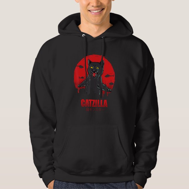 Vintage Catzilla Japanese Sunset Style Cat Kitten  Hoodie (Front)